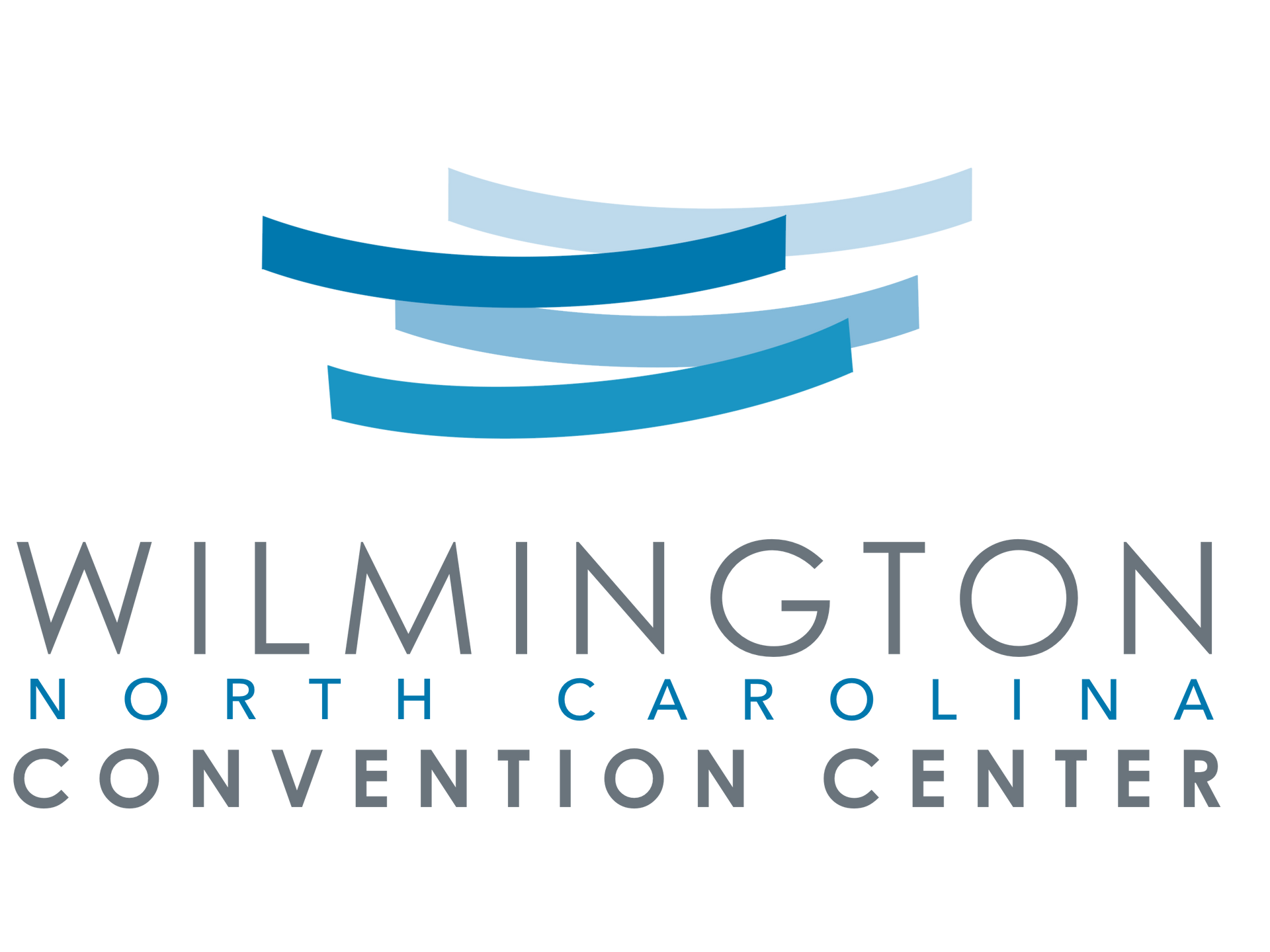 Wilmington, North Carolina Convention Center logo with blue wave design and gray text