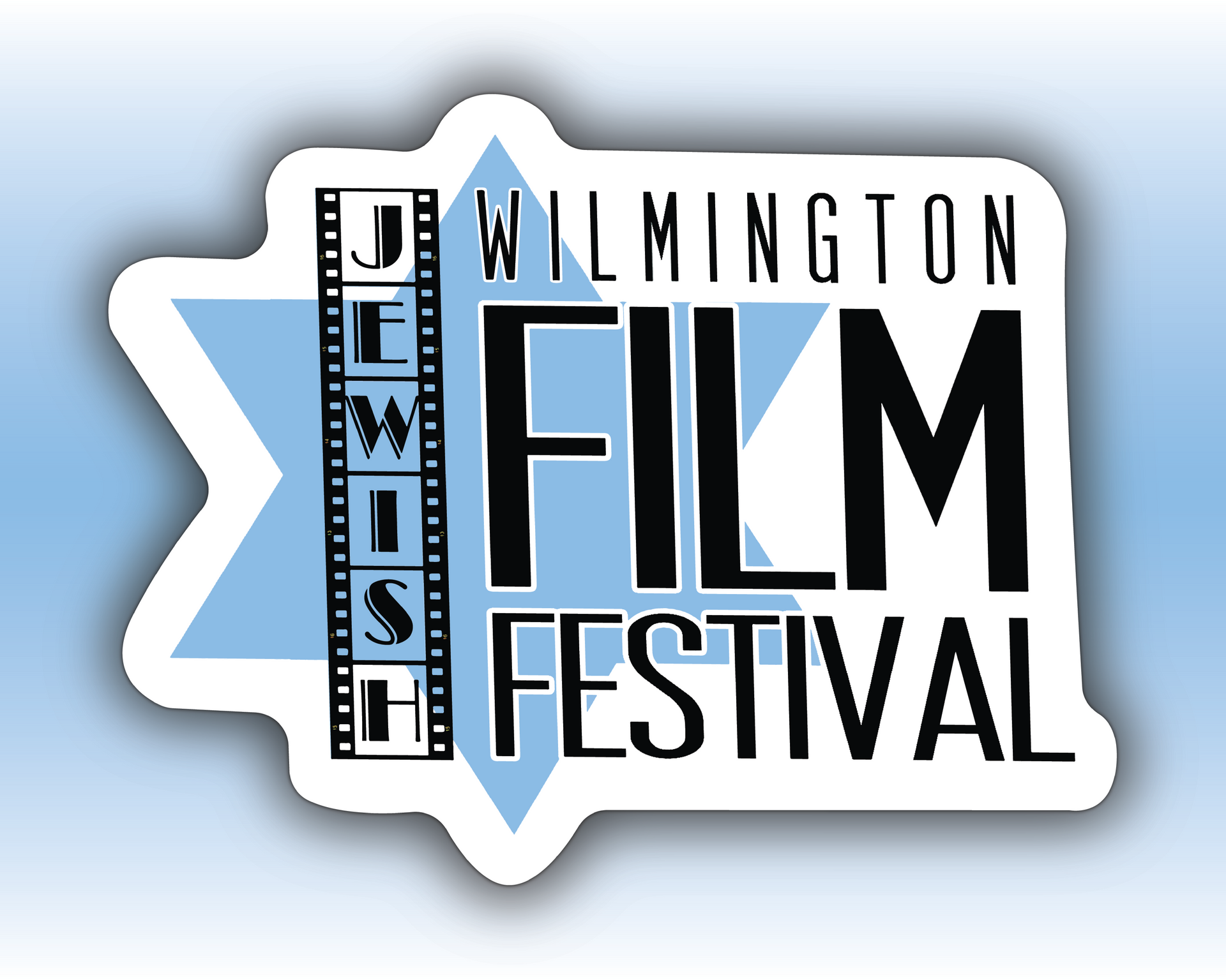 Wilmington Film Festival logo with black text on a white starburst and filmstrip icon