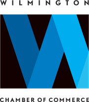 Wilmington Chamber of Commerce logo with blue stylized W on black background
