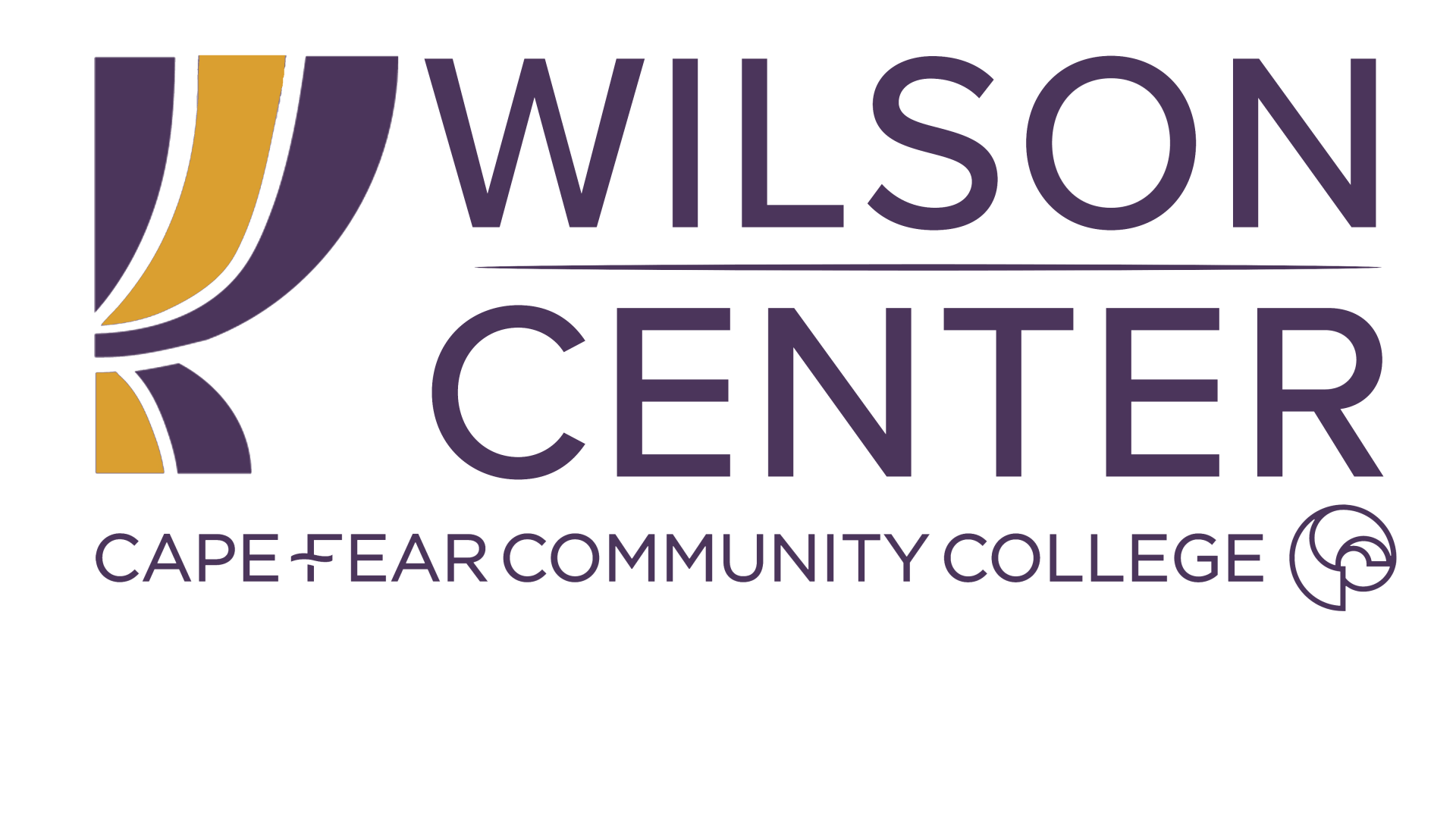 Wilson Center Cape Fear Community College logo in purple and gold