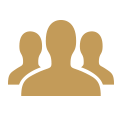 Gold silhouette of three people icons, centered on a white background