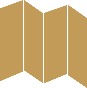 Stylized gold accordion-fold banner on a white background