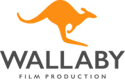 Orange kangaroo logo above gray text reading “WALLABY” with “FILM PRODUCTION” below