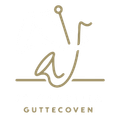 Goudkleurig logo met een gestileerde letter "a" met een verticale lijn en een cirkel erboven, en "GUTTECOVEN" eronder.