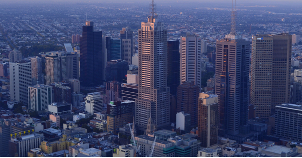 Aerial view of city buildings