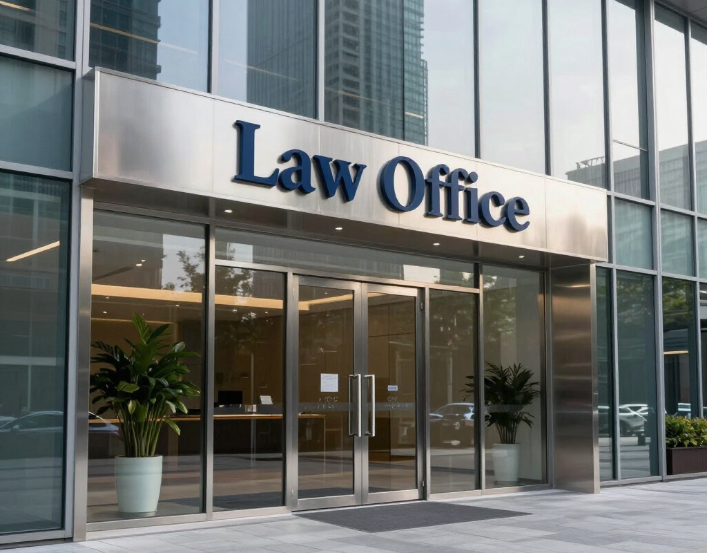 Modern office building with 'Law Office' written on the front