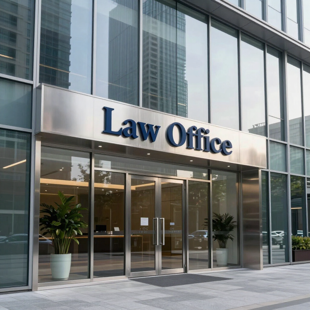 Modern office building with 'Law Office' written on the front