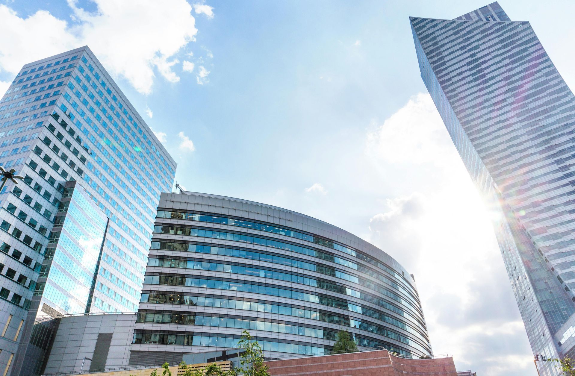 Upward view of city office buildings