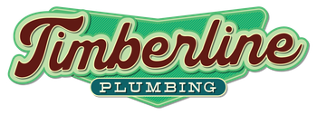 Timberline Plumbing logo with red script text on a green banner and blue subtitle