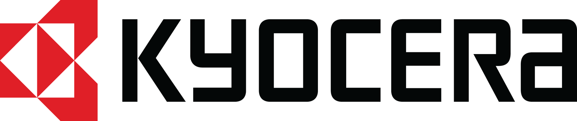 a red and black logo for kyocera on a white background