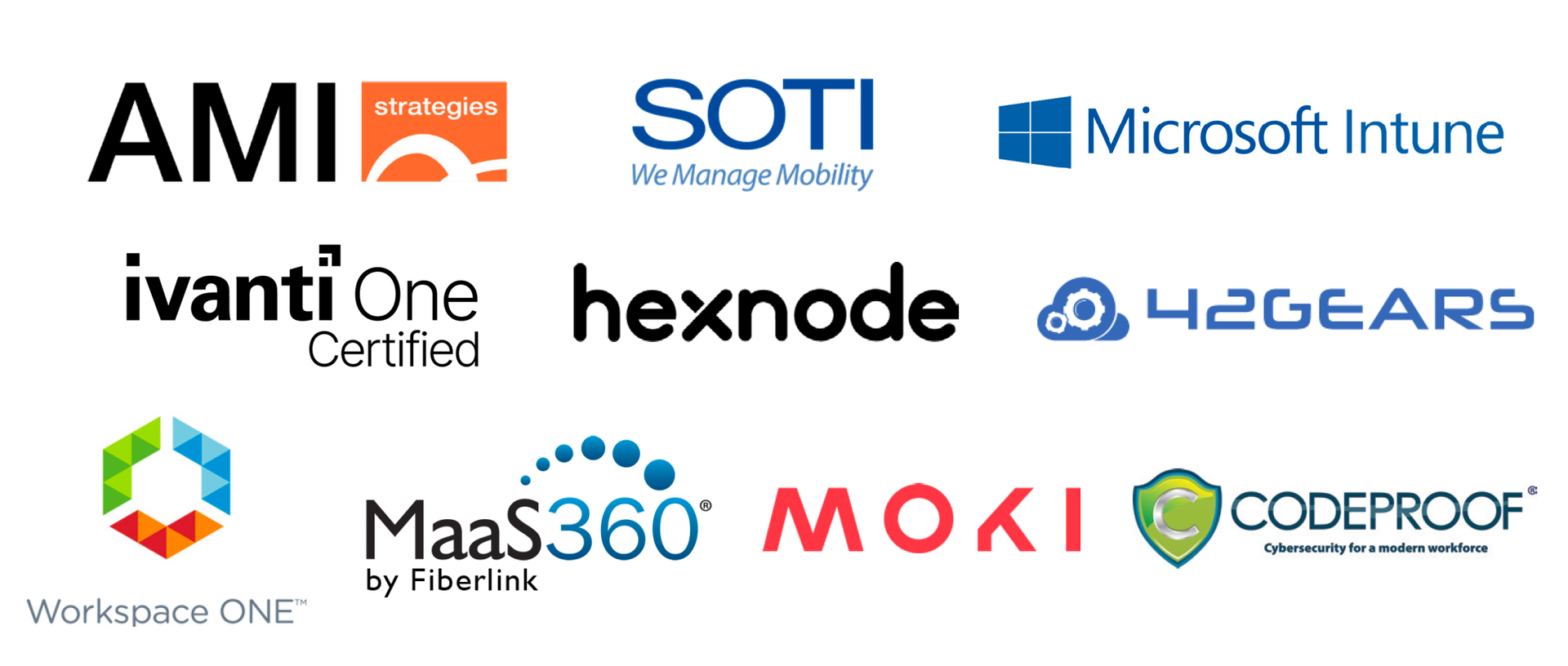 A bunch of different logos on a white background