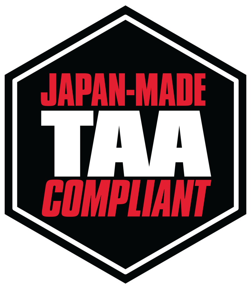 A japan-made taa compliant logo on a black background.