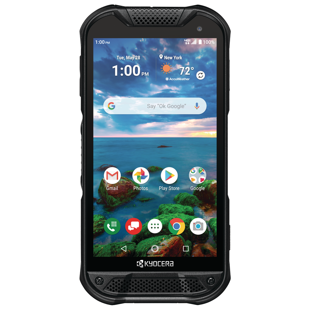 A black cell phone with a honeycomb pattern on the screen.