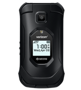 A kyocera flip phone shows the time as 1:00