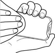 A black and white drawing of a person holding a cell phone.