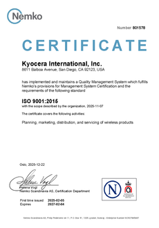 A certificate for kyocera international inc. communications equipment group
