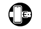 A black and white icon of a cell phone with a belt around it.