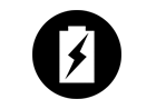 A black and white icon of a battery with a lightning bolt in a circle.