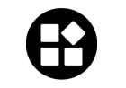 A black and white icon with squares and a diamond in a circle.