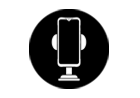 A black and white icon of a cell phone in a holder.
