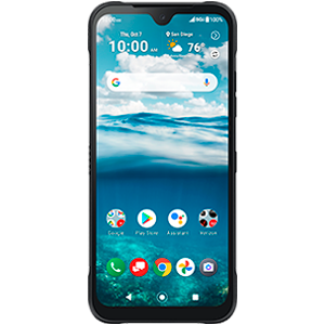A cell phone with a picture of the ocean on the screen.