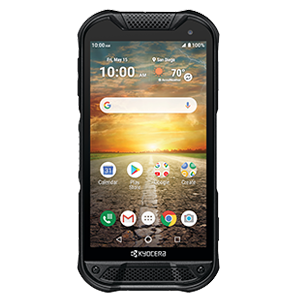 A kyocera smart phone with the time 10:10 on the screen