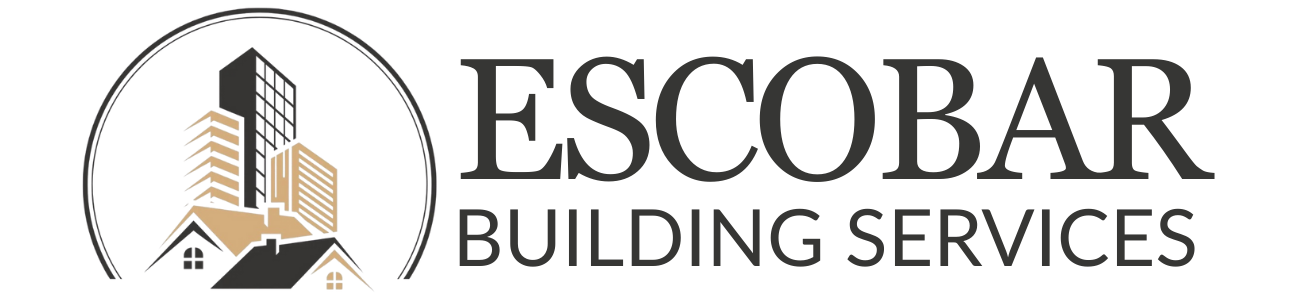 Logo for Escobar Building Services, featuring a circular graphic with buildings and text