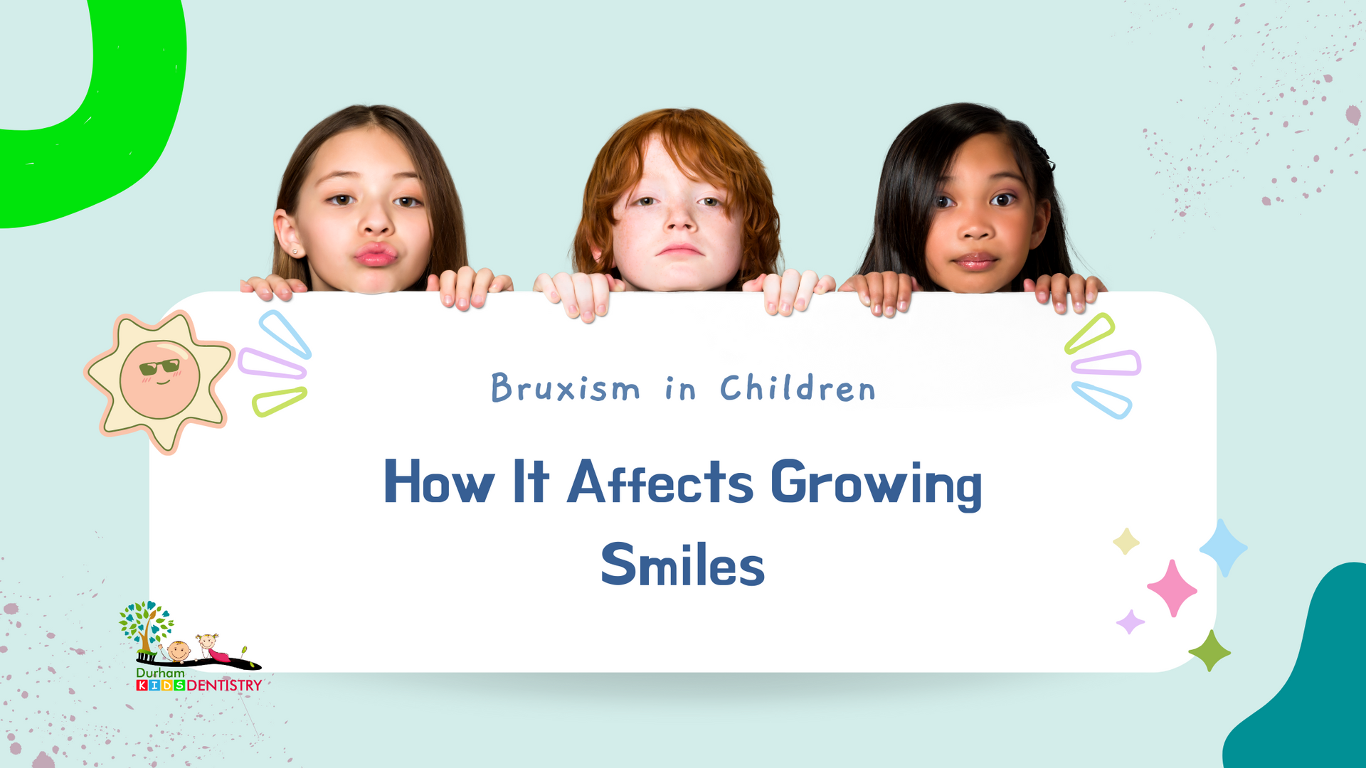 A group of children holding a sign that says `` how it affects growing smiles ''.