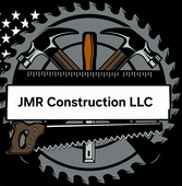 Logo for JMR Construction LLC, featuring tools, American flag, and company name.