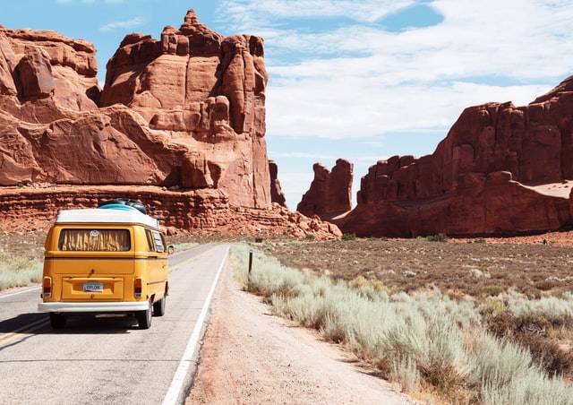 Travel Van With Rocky Mountains