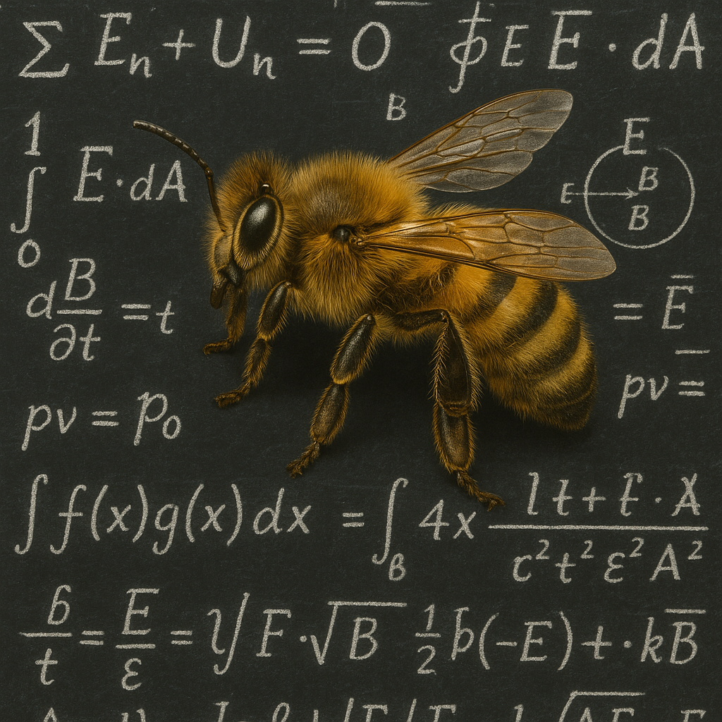 a honey bee standing upon a blackboard covered in a mathematical formula