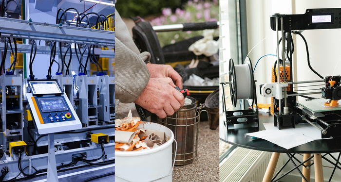 collage image of sound engineering technology with beekeeping with 3D printer
