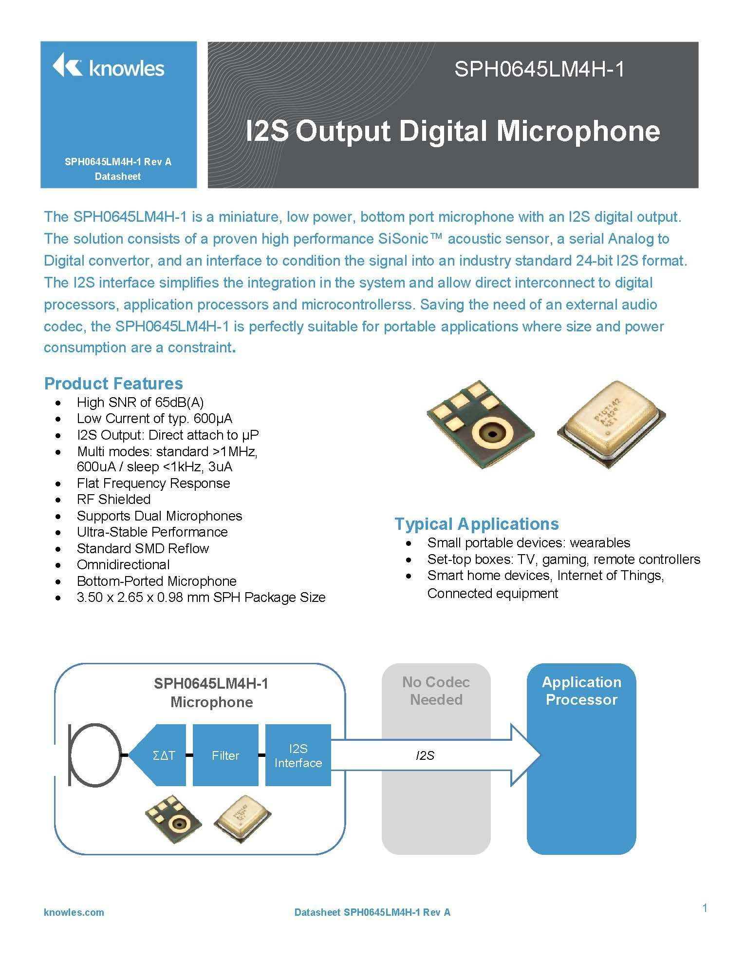 a datasheet on the Knowles microphone we are using