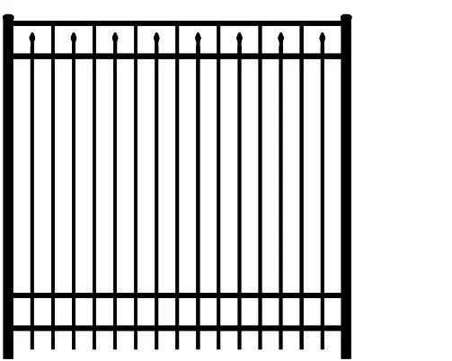 Black wrought-iron fence with vertical bars and decorative spikes on top.