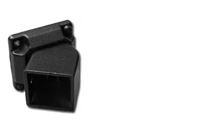 Black plastic wall-mounted bracket with a square opening and four screw holes