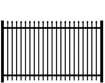 Black metal fence with vertical bars and pointed tops