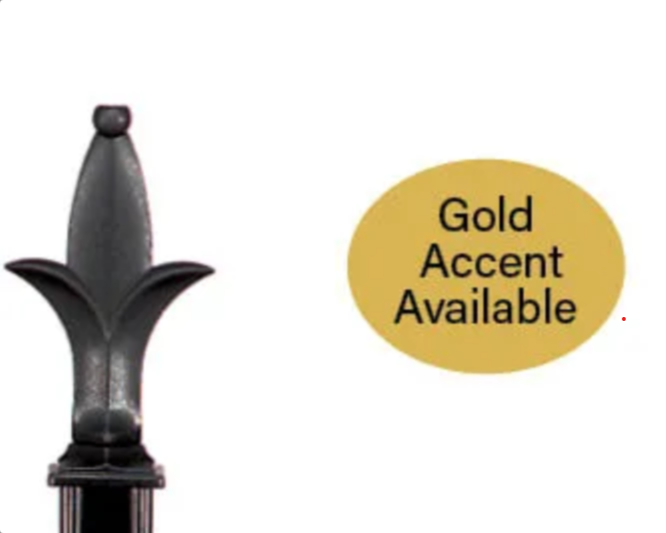 Black decorative finial with “Gold Accent Available” text in a gold oval.