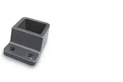 Black metal mounting bracket with a square tube and two bolt holes on a base plate