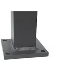 Gray metal post welded to a square base plate with bolt holes.