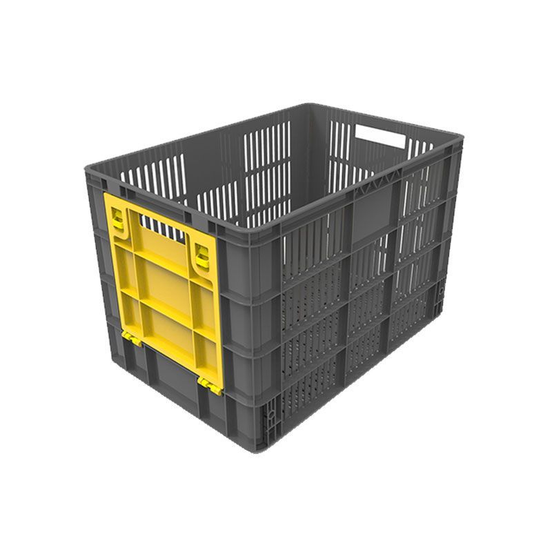 Una caja de plástico perforada con ventana