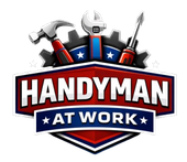 Logo featuring a hammer, wrench, and screwdriver over a red, white, and blue shield with text 