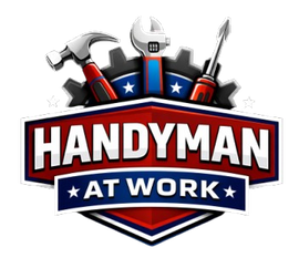 Logo featuring a hammer, wrench, and screwdriver over a red, white, and blue shield with text 