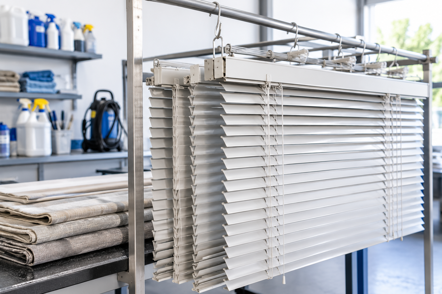 Blinds in Hanging in Workshop — Blind Cleaning in Tweed Heads, NSW