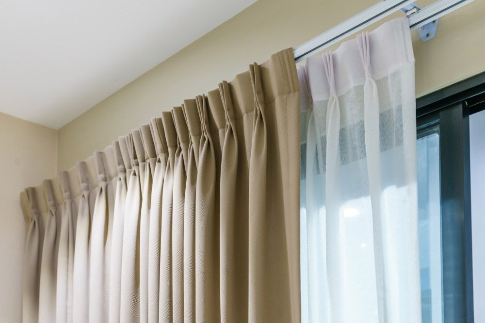 Brown and White Curtains — Window Furnishing Services in Currumbin, NSW