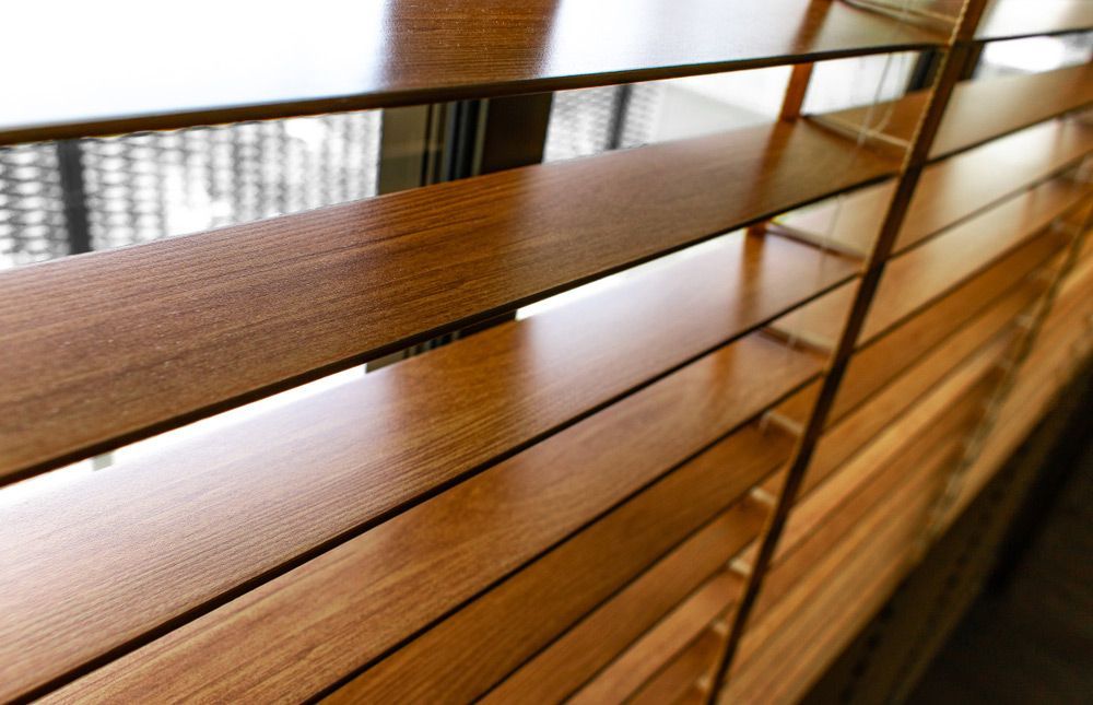 Open Brown Wooden Shutters Blinds — Window Furnishing Services in Byron Bay, NSW