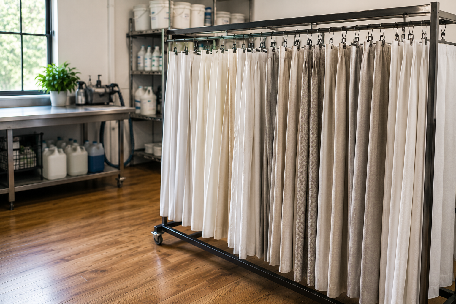 White curtains with ring-top rail — Curtain Cleaning in Tweed Heads, NSW