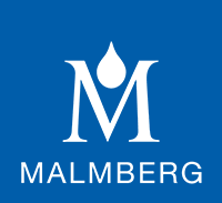 A blue background with the malmberg logo on it