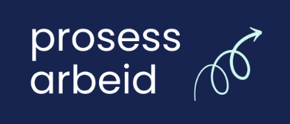 En blå bakgrunn med hvit tekst som sier prosessarbeid