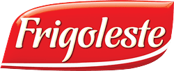 Um logotipo vermelho e branco para frigoleste em um fundo branco.