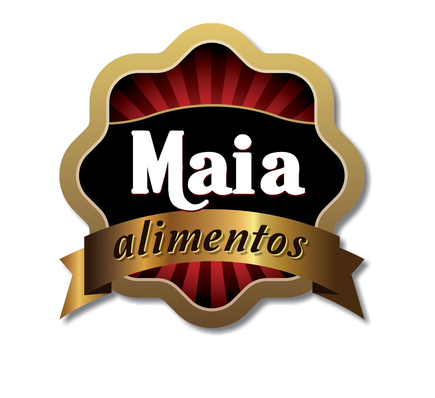 A maia alimentos logo with a gold ribbon